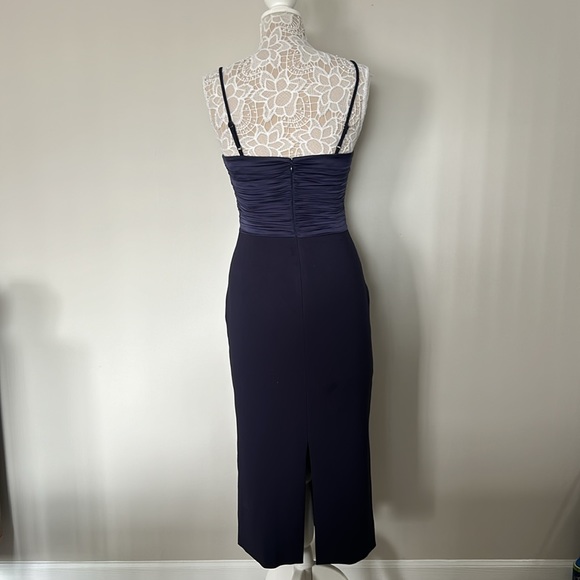 LIKELY - NWOT Steph Ruched Satin & Crepe Midi-Dress in Navy - Picture 6 of 10